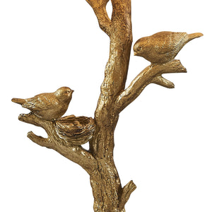 Homeroots 22" Golden Birds In A Tree Table Lamp With White Drum Shade   485190