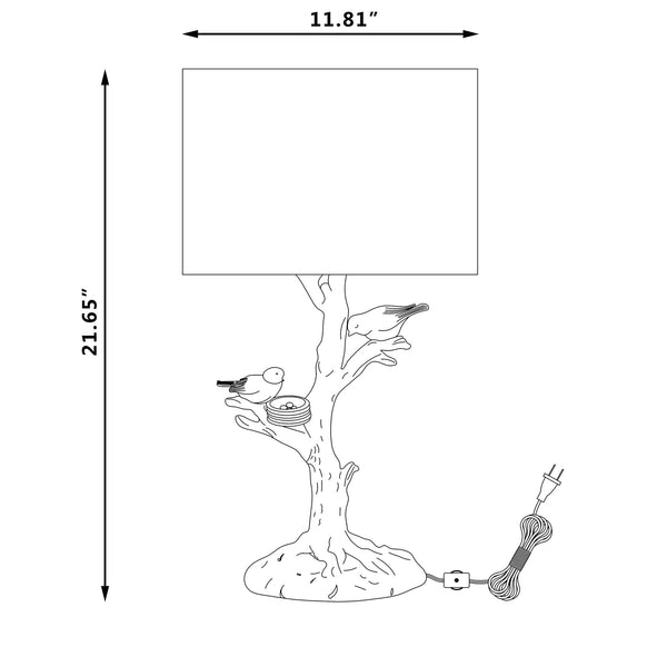 Homeroots 22" Golden Birds In A Tree Table Lamp With White Drum Shade   485190