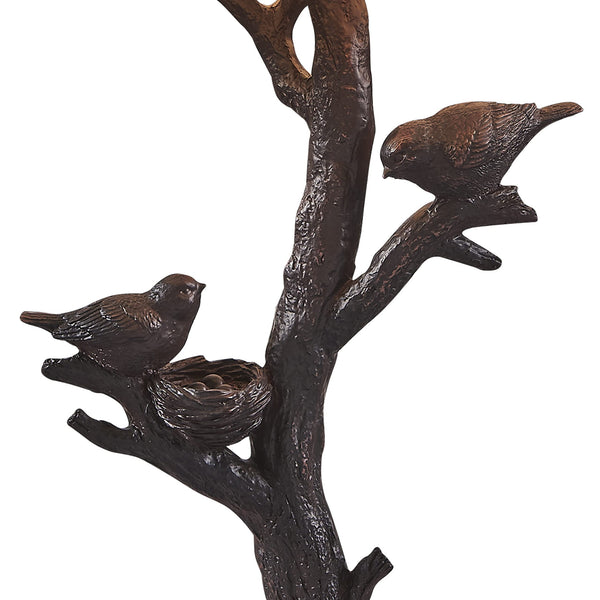 Homeroots 22" Dark Deep Red Birds In A Tree Table Lamp With White Drum Shade   485191