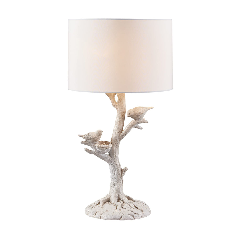 Homeroots 22" White Birds In A Tree Table Lamp With White Drum Shade   485192