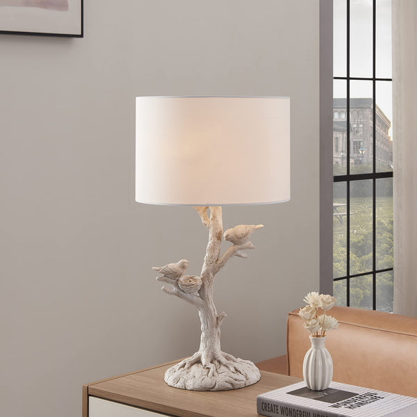 Homeroots 22" White Birds In A Tree Table Lamp With White Drum Shade   485192