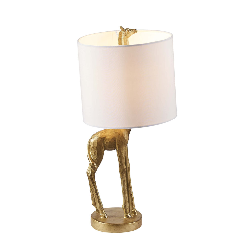 Homeroots 17" Gold Textured Giraffe Table Lamp With White Drum Shade   485193