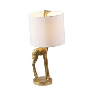 Homeroots 17" Gold Textured Giraffe Table Lamp With White Drum Shade   485193