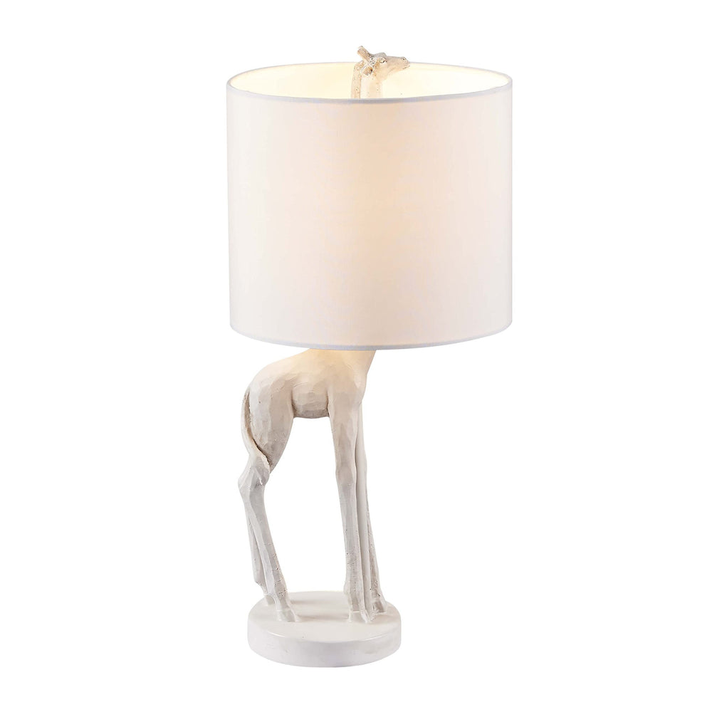 Homeroots 17" White Textured Giraffe Table Lamp With White Drum Shade   485194