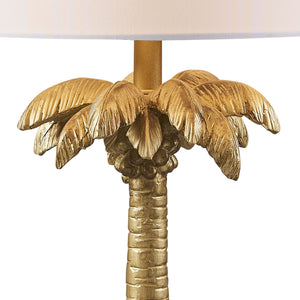 Homeroots 22" Gold Tropical Coconut Tree Table Lamp With White Drum Shade   485195