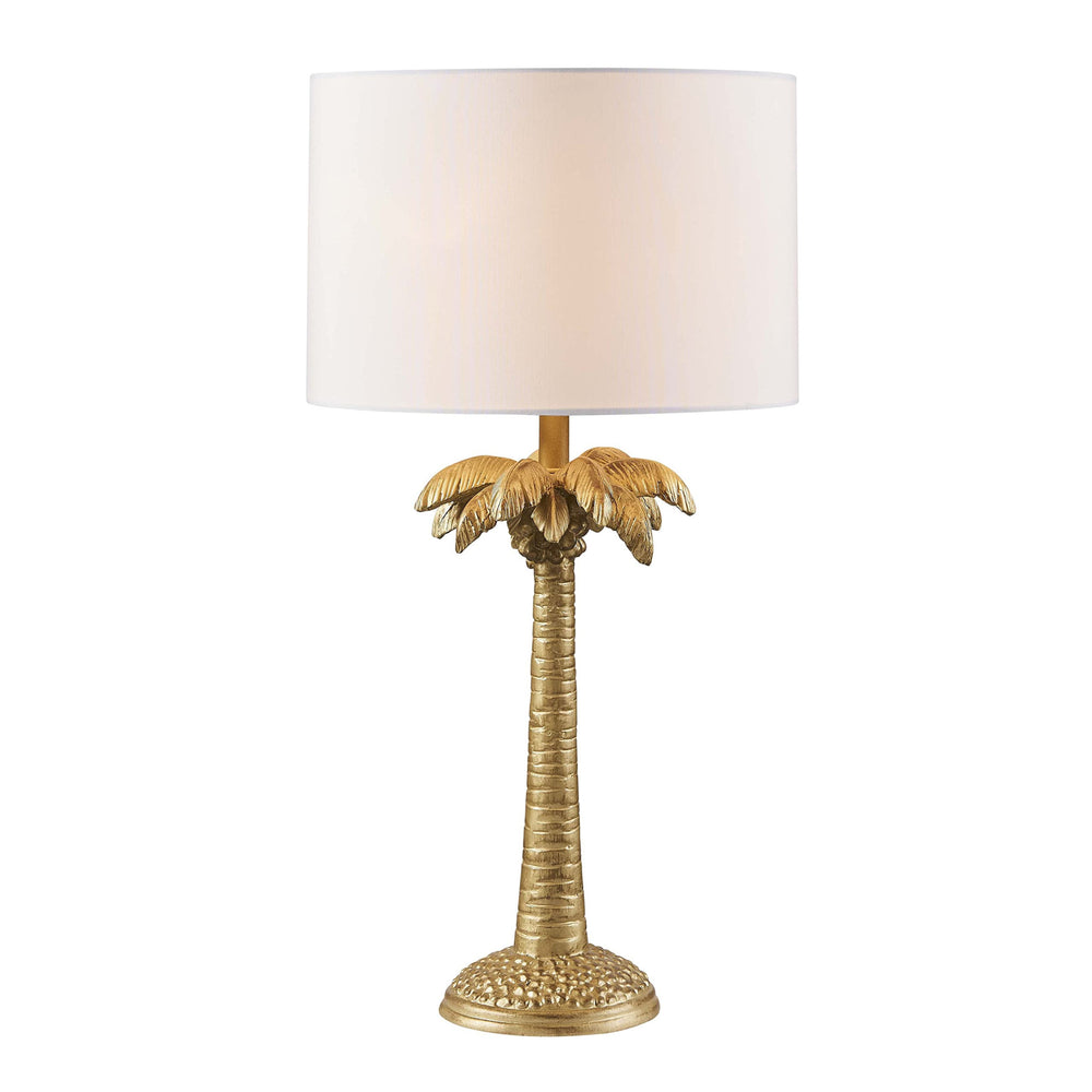 Homeroots 22" Gold Tropical Coconut Tree Table Lamp With White Drum Shade   485195