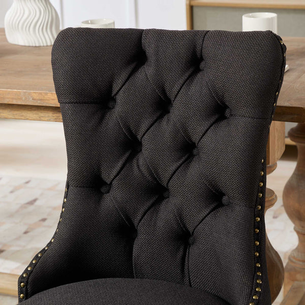 English Elm Nikki Tufted Flax Linen Dining Chair with Solid Wood Frame, High-Rebound Cushion, Nailhead Trim Black W1143P233648