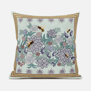 Homeroots 26x26 Light Green Purple Brown Bee Blown Seam Broadcloth Animal Print Throw Pillow   485221