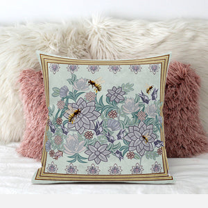 Homeroots 26x26 Light Green Purple Brown Bee Blown Seam Broadcloth Animal Print Throw Pillow   485221