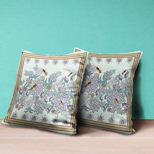 Homeroots 26x26 Light Green Purple Brown Bee Blown Seam Broadcloth Animal Print Throw Pillow   485221