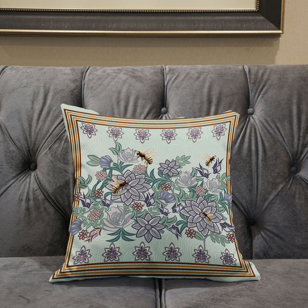 Homeroots 26x26 Light Green Purple Brown Bee Blown Seam Broadcloth Animal Print Throw Pillow   485221