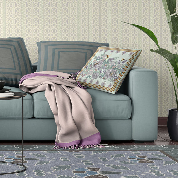 Homeroots 26x26 Light Green Purple Brown Bee Blown Seam Broadcloth Animal Print Throw Pillow   485221