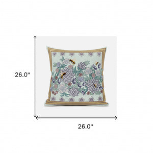 Homeroots 26x26 Light Green Purple Brown Bee Blown Seam Broadcloth Animal Print Throw Pillow   485221
