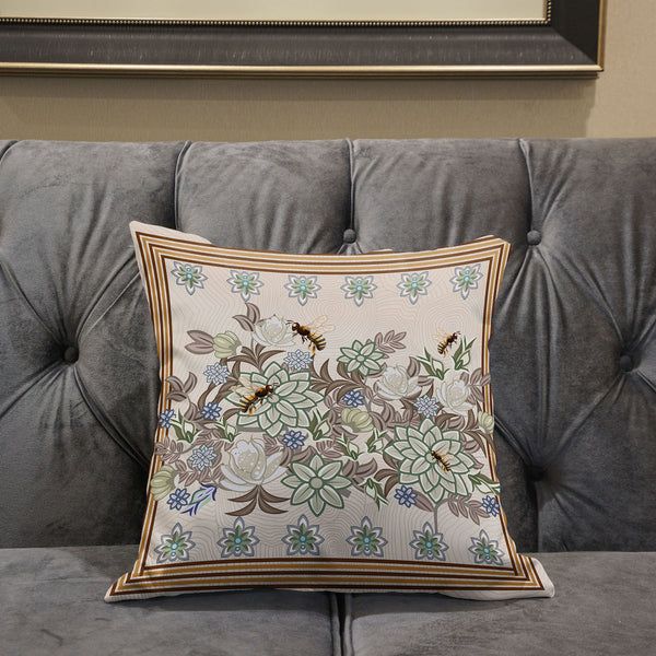 Homeroots 26x26 Green Brown Bee Blown Seam Broadcloth Animal Print Throw Pillow   485226