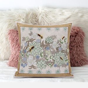 Homeroots 28x28 Green Brown Bee Blown Seam Broadcloth Animal Print Throw Pillow   485227