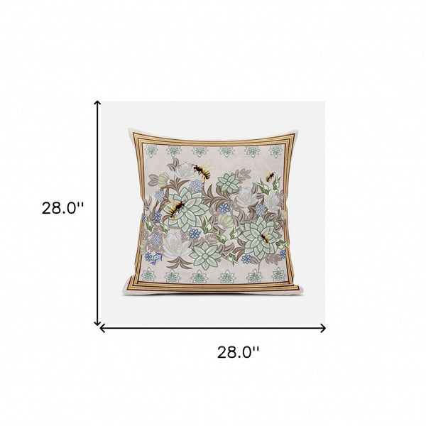 Homeroots 28x28 Green Brown Bee Blown Seam Broadcloth Animal Print Throw Pillow   485227