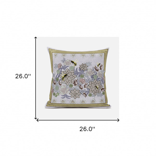 Homeroots 26x26 Purple Brown Bee Blown Seam Broadcloth Animal Print Throw Pillow   485231