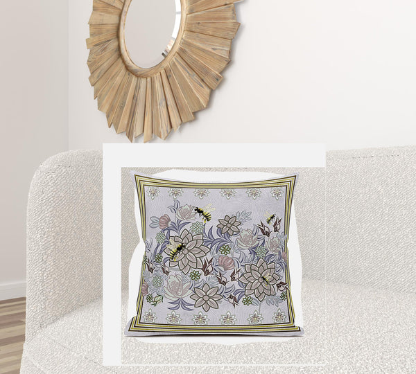 Homeroots 28x28 Purple Brown Bee Blown Seam Broadcloth Animal Print Throw Pillow   485232