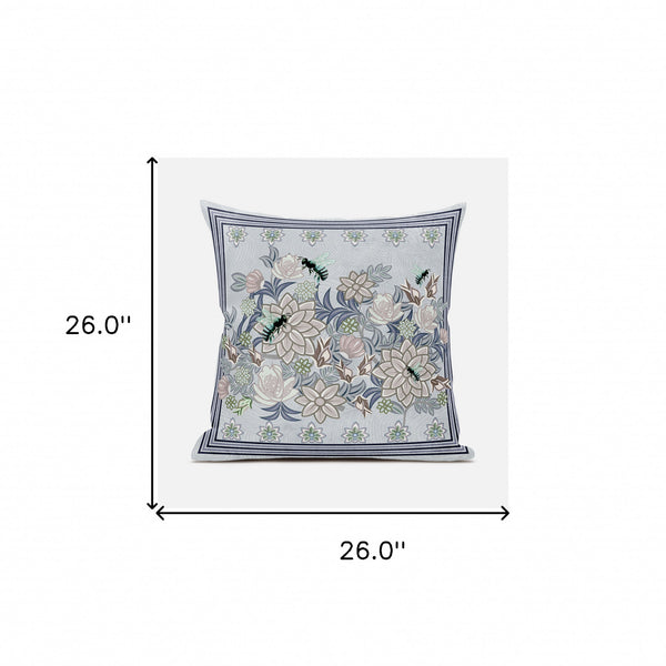 Homeroots 26x26 Gray Purple Brown Green Bee Blown Seam Broadcloth Animal Print Throw Pillow   485236