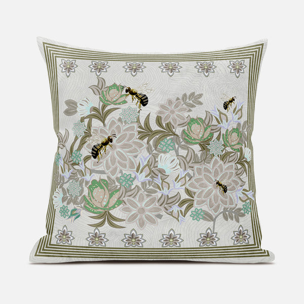 Homeroots 26x26 Beigeyellow Green Brown Bee Blown Seam Broadcloth Animal Print Throw Pillow   485241