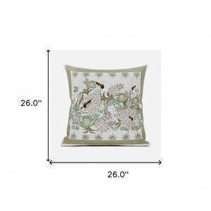 Homeroots 26x26 Beigeyellow Green Brown Bee Blown Seam Broadcloth Animal Print Throw Pillow   485241