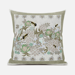 Homeroots 28x28 Beigeyellow Green Brown Bee Blown Seam Broadcloth Animal Print Throw Pillow   485242