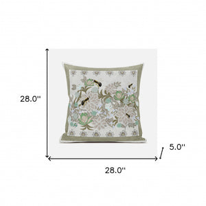 Homeroots 28x28 Beigeyellow Green Brown Bee Blown Seam Broadcloth Animal Print Throw Pillow   485242