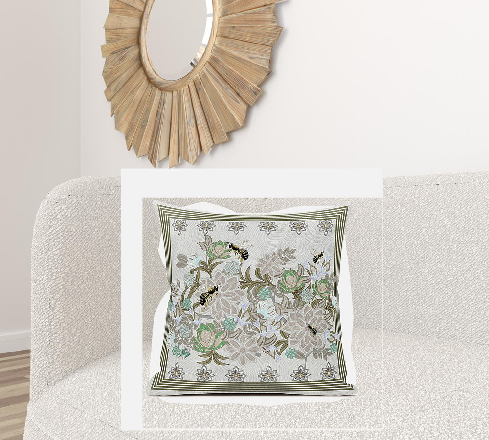 Homeroots 28x28 Beigeyellow Green Brown Bee Blown Seam Broadcloth Animal Print Throw Pillow   485242