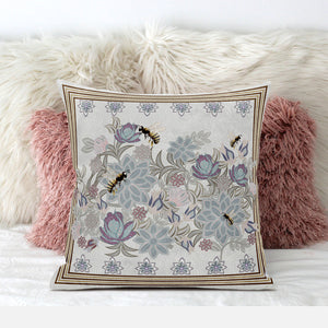 Homeroots 26x26 Pink Gray Bee Blown Seam Broadcloth Animal Print Throw Pillow   485246