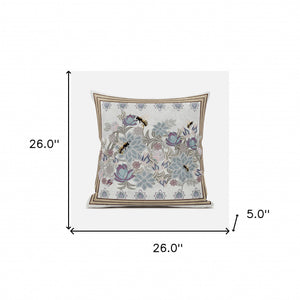 Homeroots 26x26 Pink Gray Bee Blown Seam Broadcloth Animal Print Throw Pillow   485246