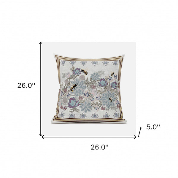 Homeroots 26x26 Pink Gray Bee Blown Seam Broadcloth Animal Print Throw Pillow   485246