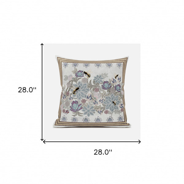 Homeroots 28x28 Pink Gray Elephant Blown Seam Broadcloth Animal Print Throw Pillow   485247