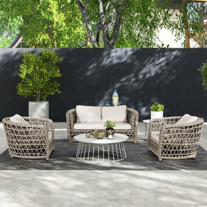 English Elm Jennifer Taylor Home - Everly Barrel Patio Arm Chair with 37.5" W Woven Olefin Frame, Quick-Dry Foam & Removable Covers B2719P245982