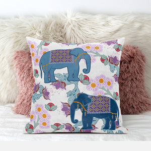 Homeroots 26x26 Blue Pink Gray Elephant Blown Seam Broadcloth Animal Print Throw Pillow   485251