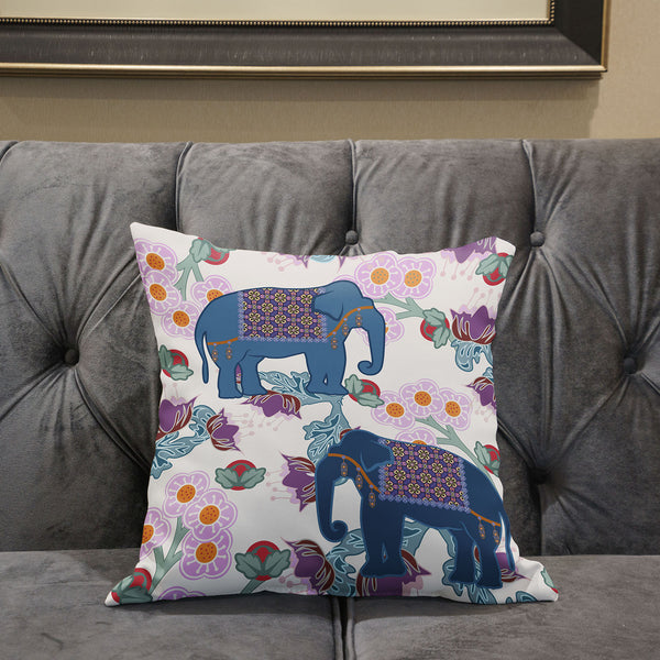 Homeroots 26x26 Blue Pink Gray Elephant Blown Seam Broadcloth Animal Print Throw Pillow   485251