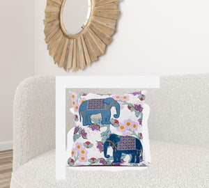 Homeroots 26x26 Blue Pink Gray Elephant Blown Seam Broadcloth Animal Print Throw Pillow   485251
