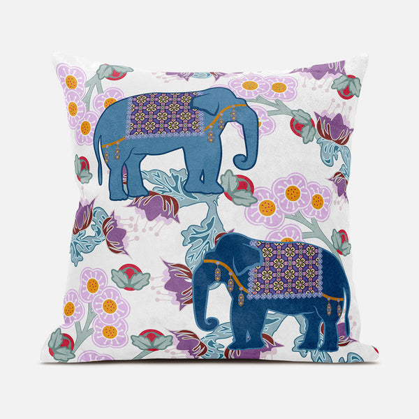Homeroots 28x28 Blue Pink Gray Elephant Blown Seam Broadcloth Animal Print Throw Pillow   485252