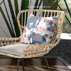 Homeroots 28x28 Blue Pink Gray Elephant Blown Seam Broadcloth Animal Print Throw Pillow   485252