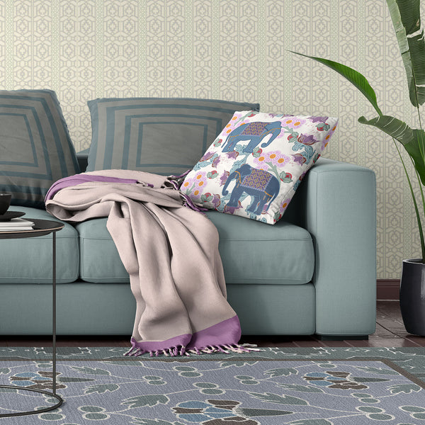 Homeroots 28x28 Blue Pink Gray Elephant Blown Seam Broadcloth Animal Print Throw Pillow   485252