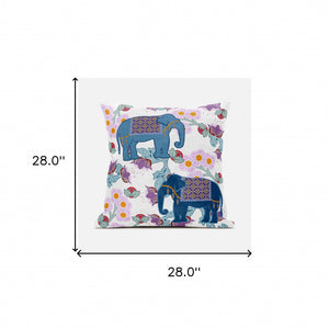Homeroots 28x28 Blue Pink Gray Elephant Blown Seam Broadcloth Animal Print Throw Pillow   485252