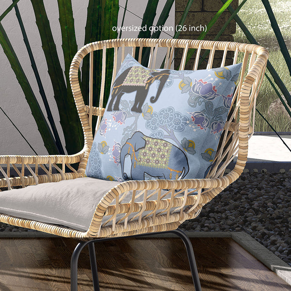 Homeroots 28x28 Sky Black White Elephant Blown Seam Broadcloth Animal Print Throw Pillow   485257