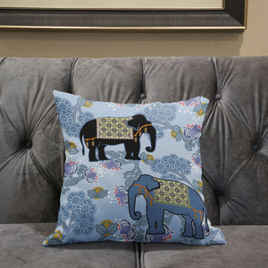 Homeroots 28x28 Sky Black White Elephant Blown Seam Broadcloth Animal Print Throw Pillow   485257