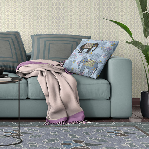 Homeroots 28x28 Sky Black White Elephant Blown Seam Broadcloth Animal Print Throw Pillow   485257