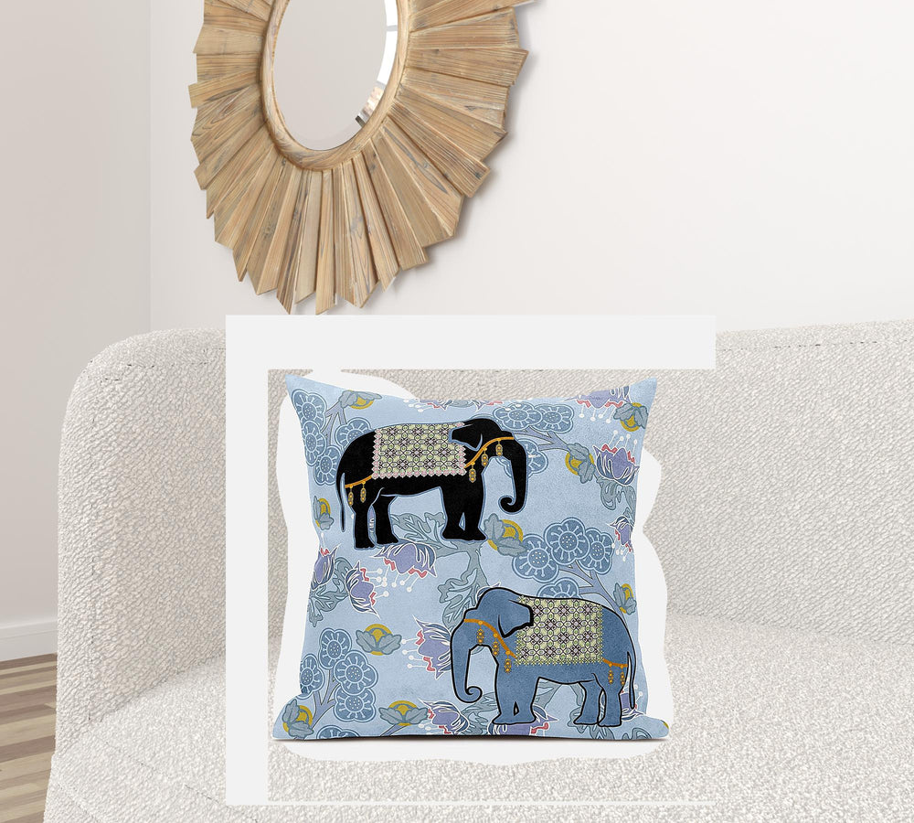 Homeroots 28x28 Sky Black White Elephant Blown Seam Broadcloth Animal Print Throw Pillow   485257