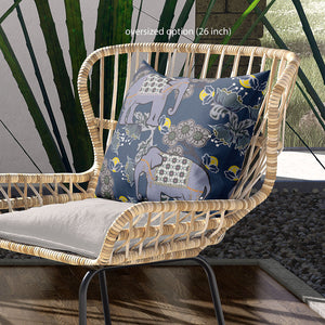 Homeroots 26x26 Gray Blue Brown Elephant Blown Seam Broadcloth Animal Print Throw Pillow   485266