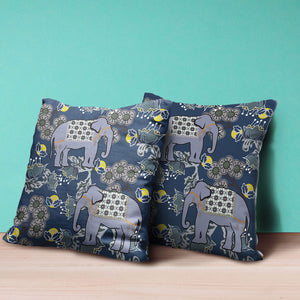 Homeroots 26x26 Gray Blue Brown Elephant Blown Seam Broadcloth Animal Print Throw Pillow   485266