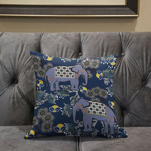 Homeroots 28x28 Gray Blue Brown Elephant Blown Seam Broadcloth Animal Print Throw Pillow   485267