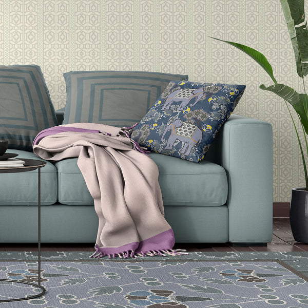 Homeroots 28x28 Gray Blue Brown Elephant Blown Seam Broadcloth Animal Print Throw Pillow   485267