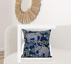 Homeroots 28x28 Gray Blue Brown Elephant Blown Seam Broadcloth Animal Print Throw Pillow   485267