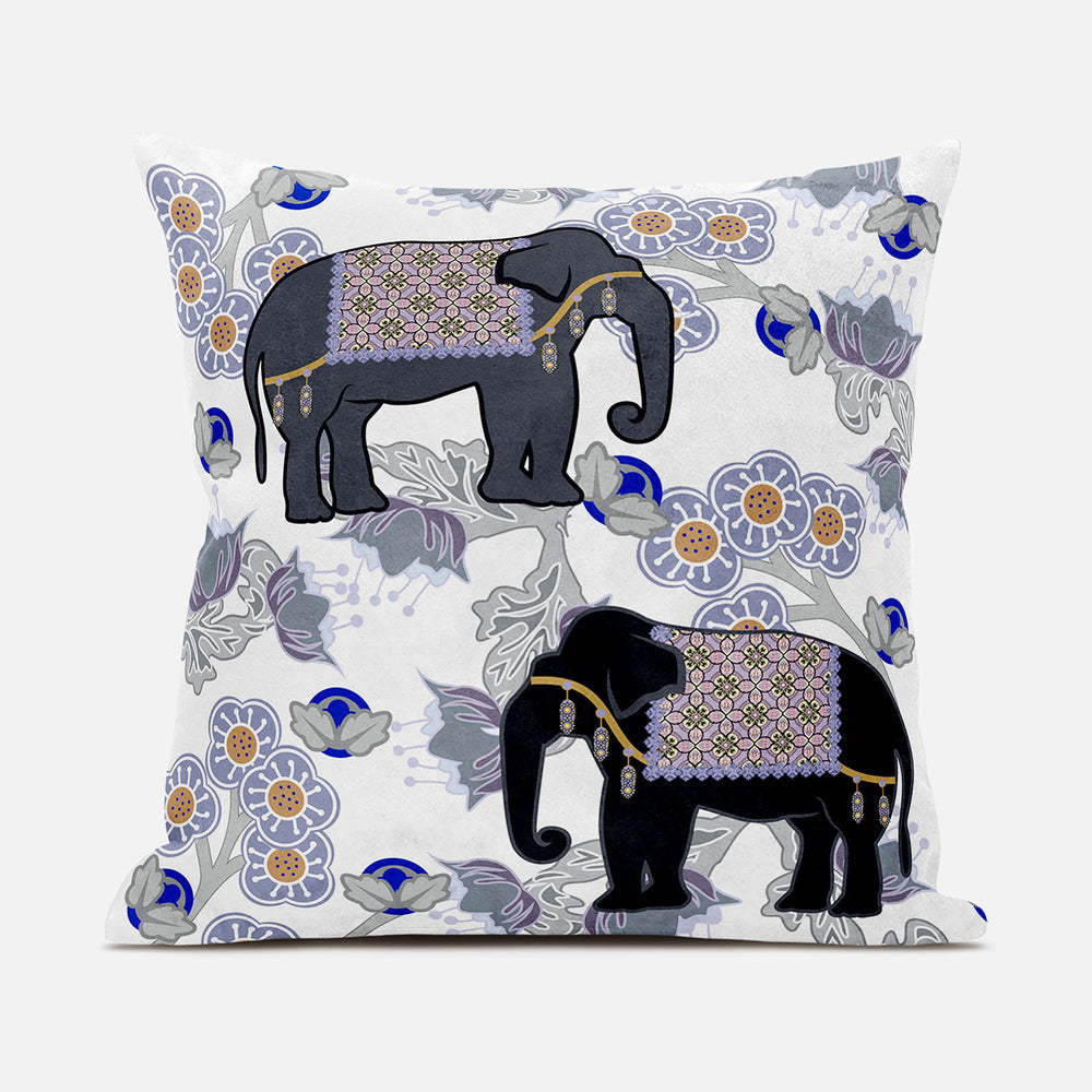 Homeroots 26x26 Gray Black Blue Elephant Blown Seam Broadcloth Animal Print Throw Pillow   485271